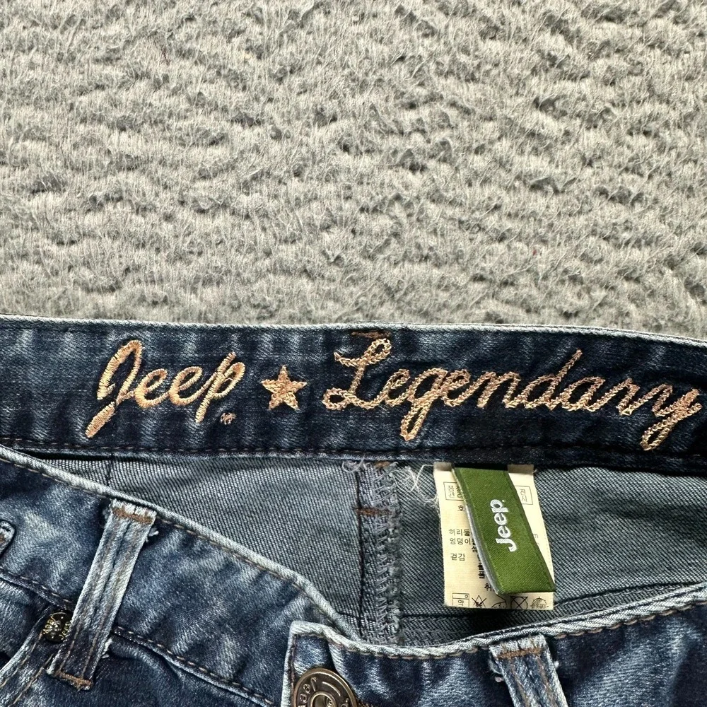Jeep Legendary Jeans Men 30x28 Blue Denim Tapered Faded Biker Stretch Patchwork‎